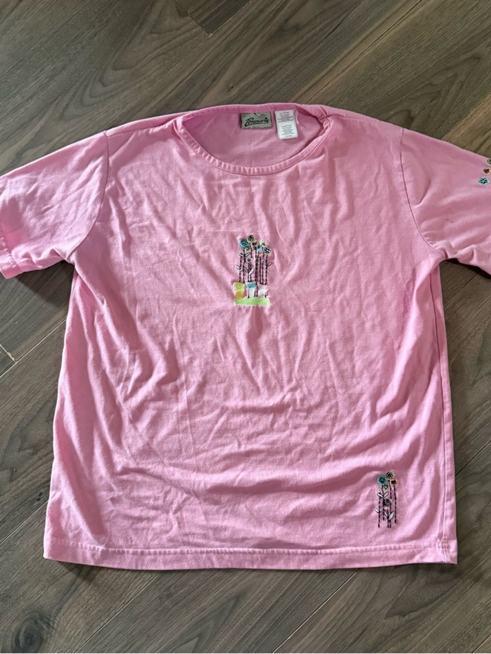 Pink Floral Embroidered T-Shirt